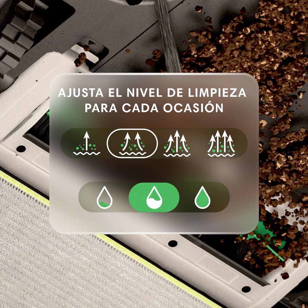 4 niveles de potencia de succión. 3 niveles de líquido